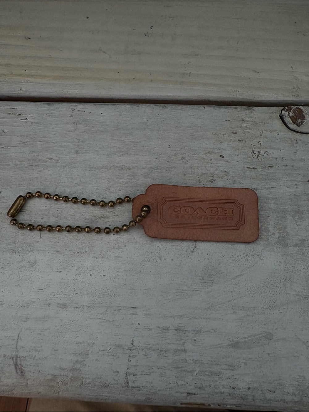 COACH Vintage Leather 1 Sided Saddle Fob Bag Charm Brass Hang Tag Tan Color